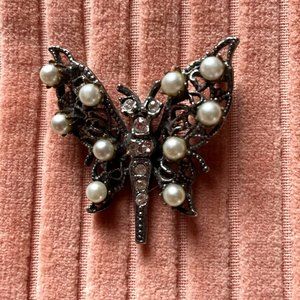 Original by Robert Faux Diamond/Pearl Butterfly Brooch